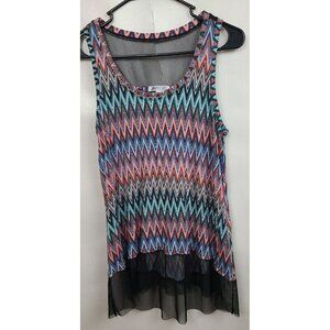 JENNIFER Lopez Womens Tank Top Size Medium Multicolor Chevron Mesh Hem High Low